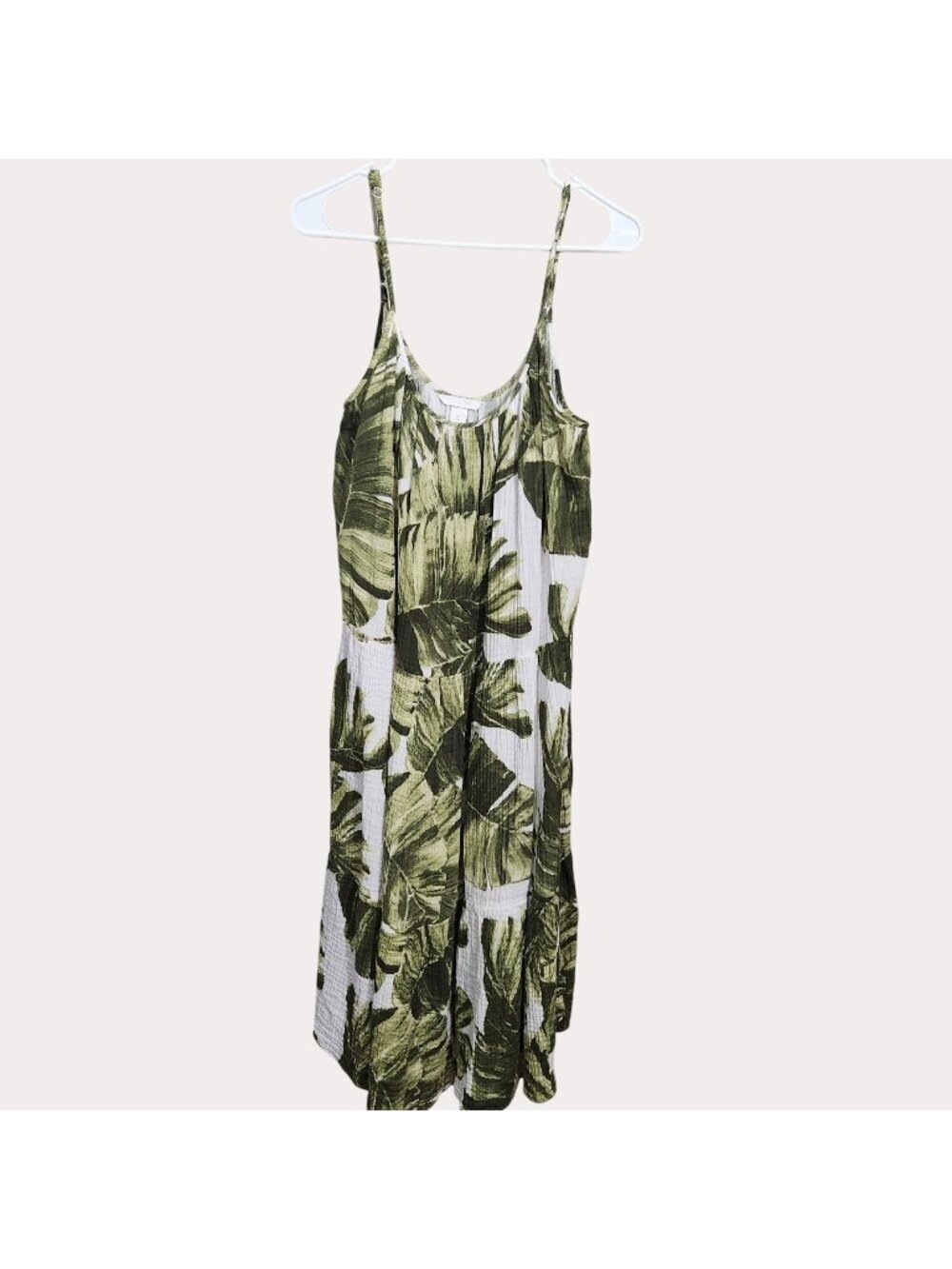 H&M Maxi Dress Womens Size Large Sleeveless Green Leaf Print Tropical
